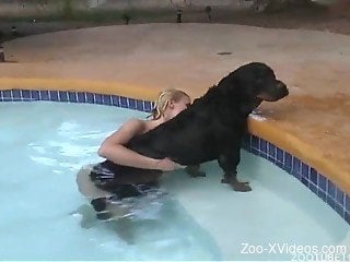 Wet doggy and naked blondie zoophile have awesome sex on the p...