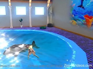 Killer whale fucks a blonde's throat in a pool
