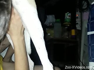 Big cock of a white dog gets sucked during hot zoo sex